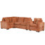 Canapé-lit d'angle modulaire orange de 306 cm (120,5 po) avec lit gigogne, espace de rangement, porte-gobelets et coussins amovibles pour un confort optimal au salon. Solution intelligente et confortable en forme de L.