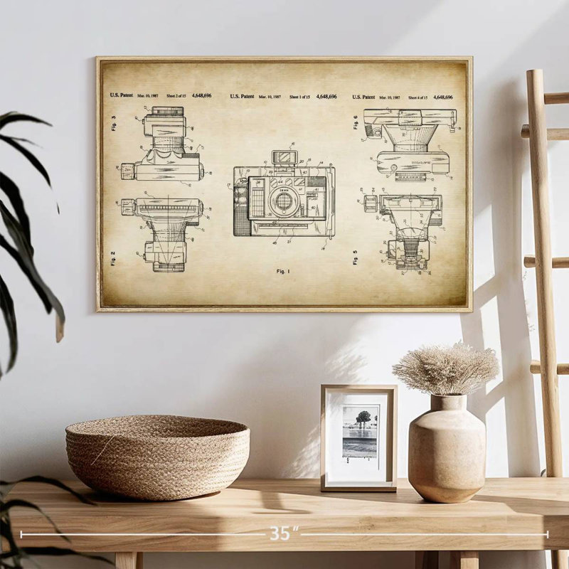 Automatic Focus Camera Patent, 25" X 17", Floating Frame Natural Wood