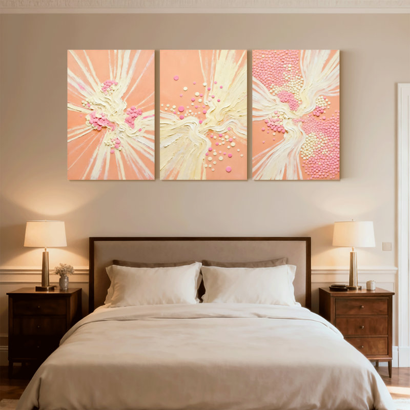 Abstrait abstrait floral, ensemble de 3 impressions murales sur toile, H 30 po x l 60 po