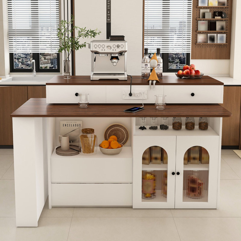 53.14'' Extendable Kitchen Island Set, White/Brown