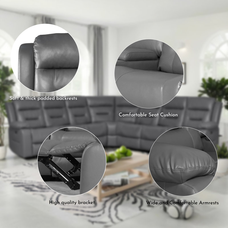 Kimblyn Power Recliner Sectional Sofa, Faux Leather 6-SEAT Modular Reclining Sectional Couch, Livingroom Furniture Sets