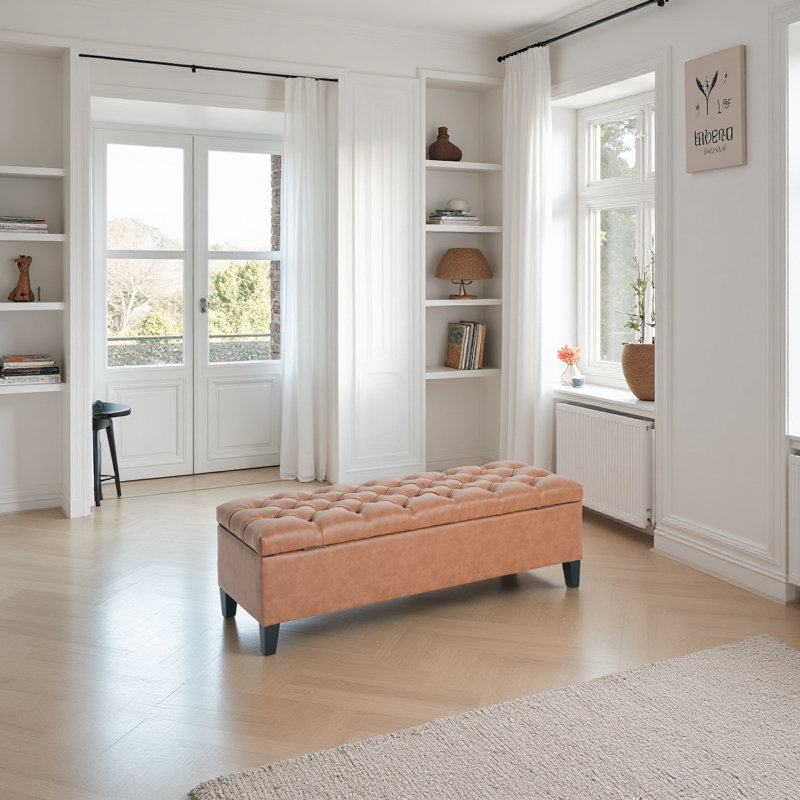 Upholstered Button Tufted Storage Ottoman
