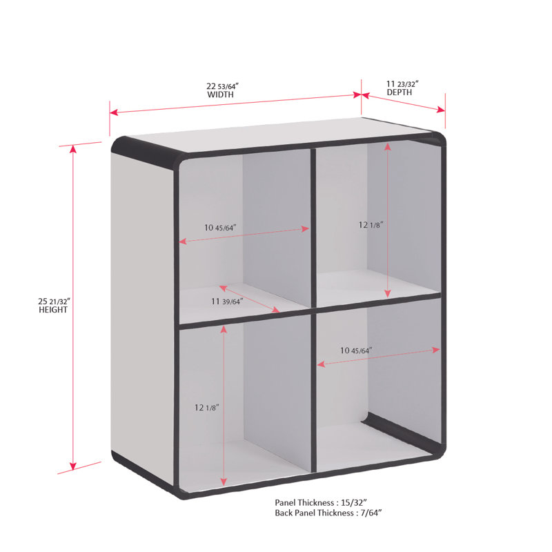 Torrent Wood 4-Cubed Open Bookcase - Storage Shelf Organizer Bookshelf - Black, White edge/Black laminated