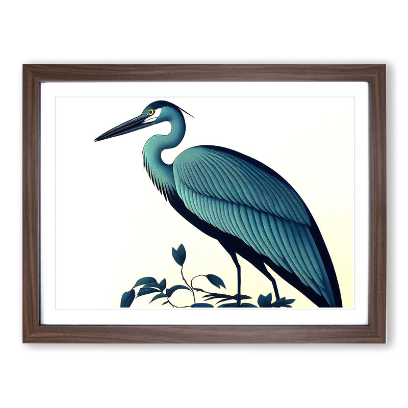 Incredible Heron Bird Framed Print, 34cm H x 46cm W x 2cm D, Walnut