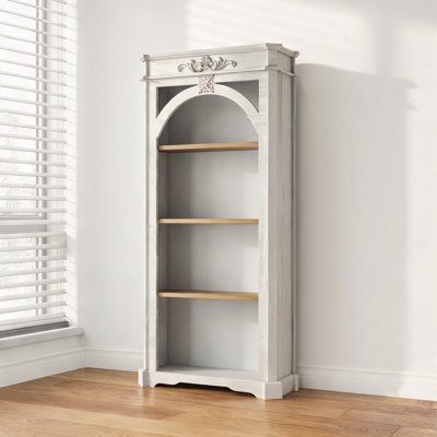 Vintage Inspired 4-Tier Tall Floor Standing Bookcase, 65 Inch Solid Wood Display Shelf, Crisp White Finish for Home Office and Living Room