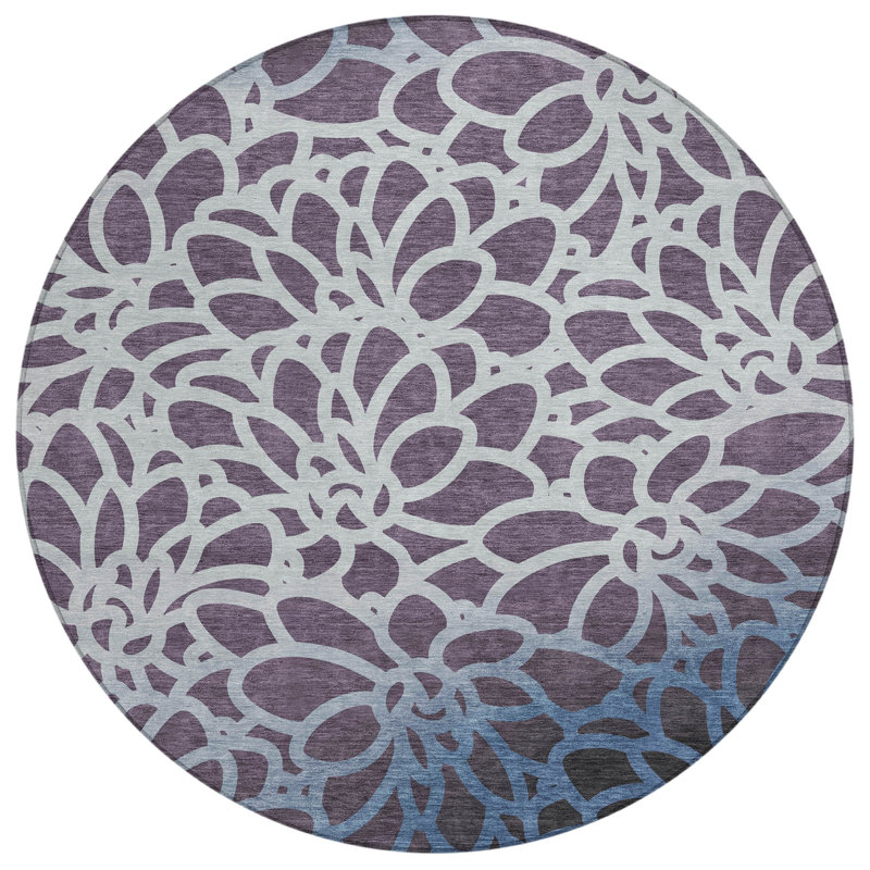 Machine Washable Indoor/Outdoor Chantille ACN2412 Botanical Rug, Round 8'