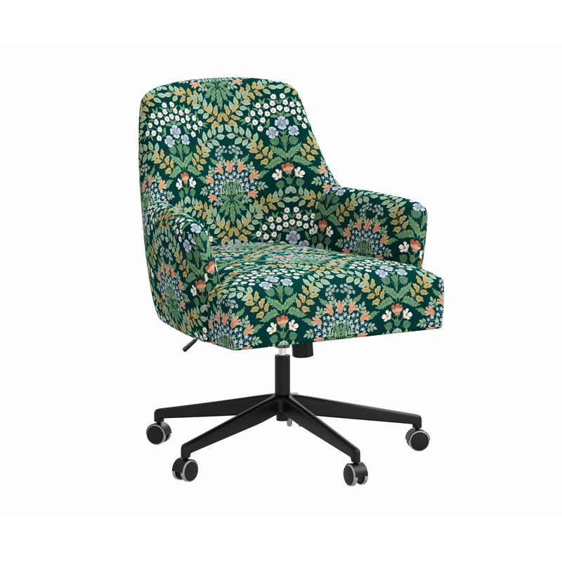Chaise de bureau avec base Yvette, Lin émeraude RPC Ronce, Matte Black