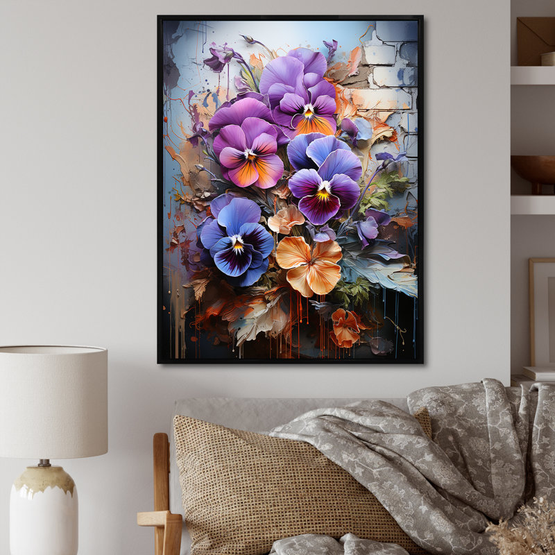 Pensées tropicales de couleur oasis urbaine, Cadre flottant noir, 32" H x 24" W