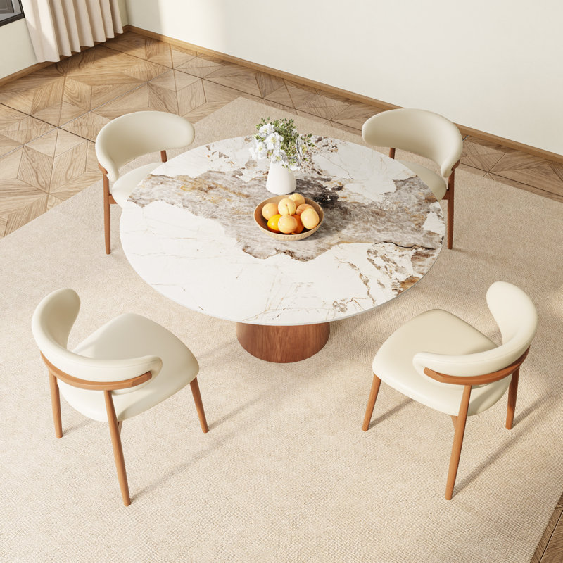 5 - Piece Kitchen Dining Table Set Farmhouse Round Pedestal (1 Table 4 Chairs), 29.52" H x 59.05" W x 59.05" D, Brun