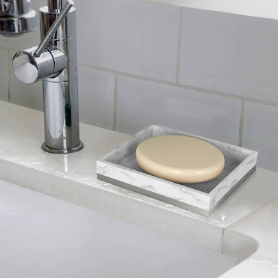 Porte-savon Oneita pour comptoir de salle de bain, douche et cuisine | Résine / argent