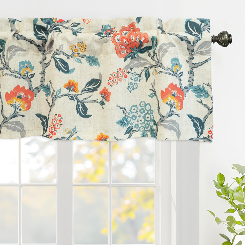 Alarie Ada Botanical Print Lined Flower Leaf Thermal Insulated Window Valance Rod Pocket  1 Pack, 52" W x 15.75" L
