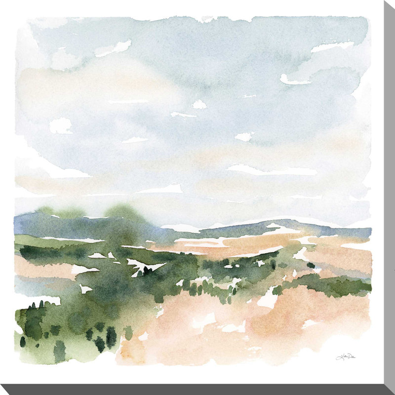 Paysage doux II - peinture, L 18 po x H 18 po, Toile tendue