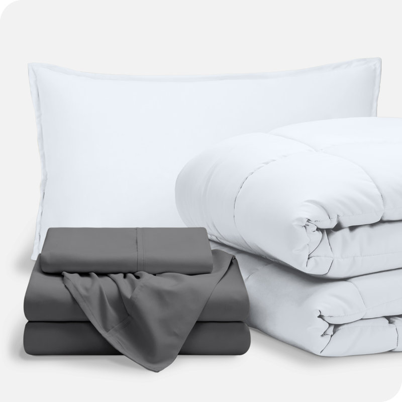 Lit dans un sac en microfibre 1800 de qualité supérieure 1800, Blanc / gris, Édredon simple + 4 pièces supplémentaires
