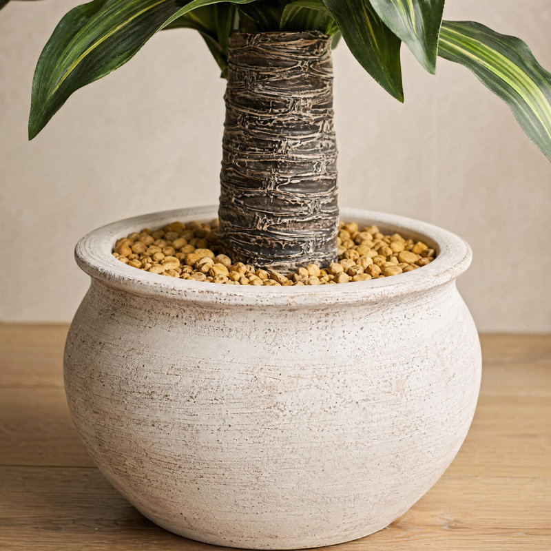 5FT Artificial Brazilian Iron Tree with Thick Trunk – 2-Head Faux Dracaena Fragrans Plant in Vintage White Pot with Yellow Pebbles, Realistic Fake Tree for Indoor Outdoor Home Office Decor, Easy Assembly