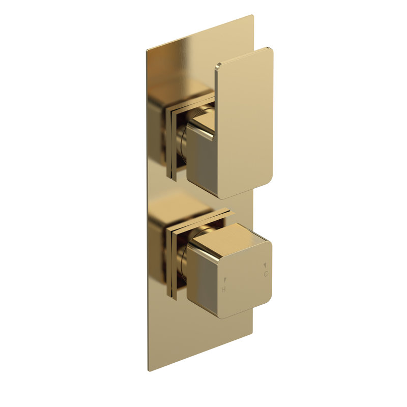 Twin Concealed Thermostatic Shower Valve, Brushed Brass