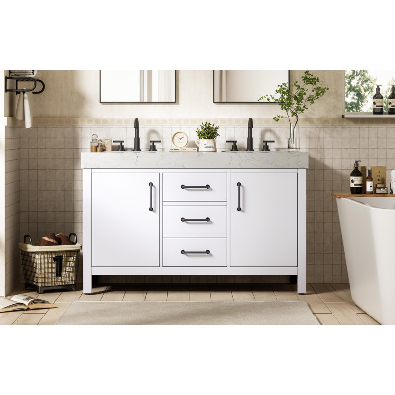 Meuble-lavabo double 54 po_Traditional_VF60654, Blanc