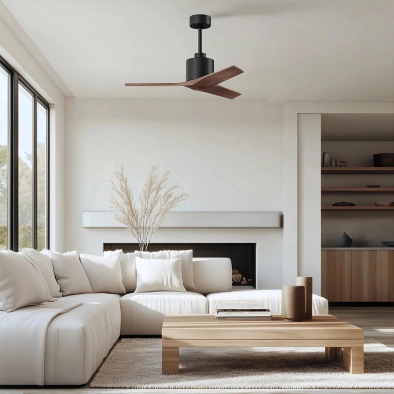 Ertugrul 3 - Blade Standard Ceiling Fan, Matte Black, 42", Walnut
