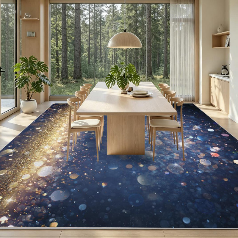 Tapis intérieur noir lavable à la machine, à paillettes dorées scintillantes, Rectangle 79 po x 118 po