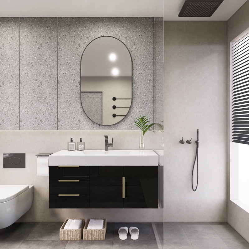 Meuble-lavabo simple mural 42 po Funston, Noir très lustré