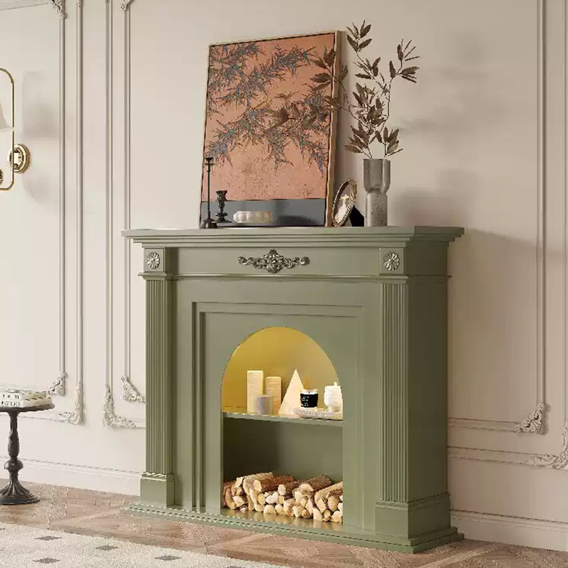 Green Solid Wood Electric Fireplace, 43.31" H x 39.37" W x 13.78" D