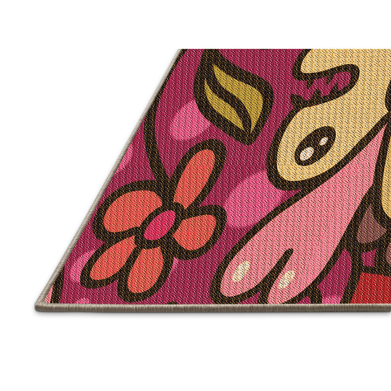 Tapis zone rose en laine pois points, Rectangle 5 pi x 7 pi