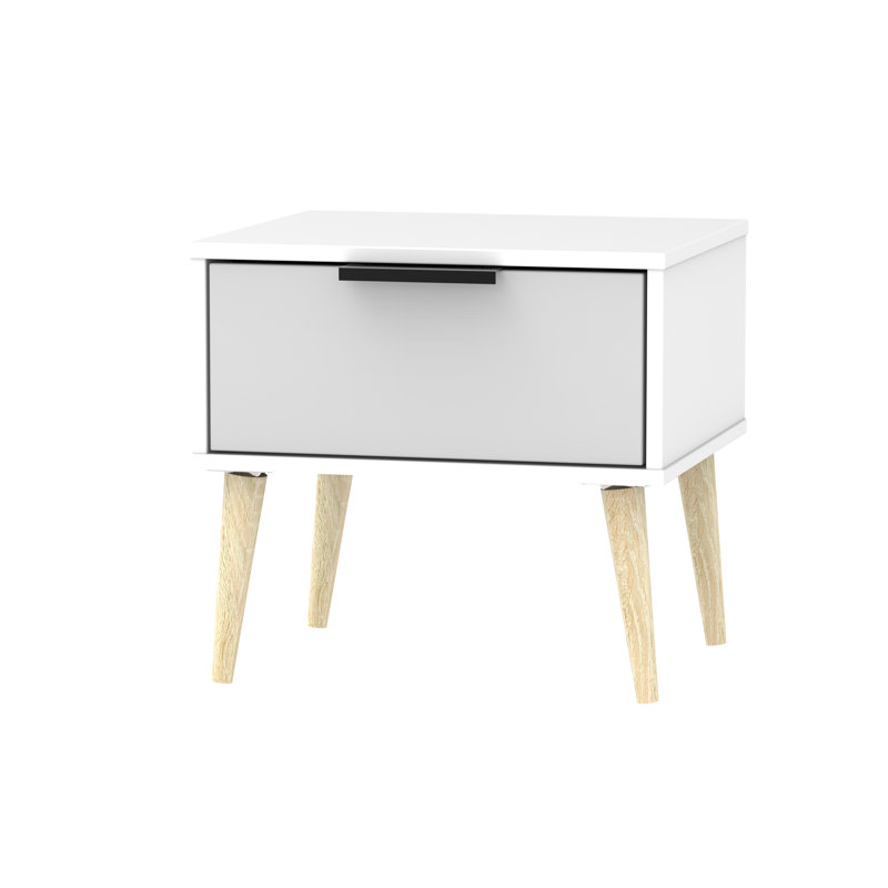 Fully Assembled Euart 1 Drawer Bedside Table, Oak/Grey Matt