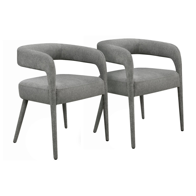 Ensemble de deux chaises d'appoint de salle à manger rembourrées en lin gris foncé
