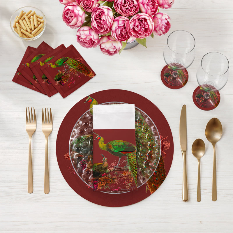 Family Pheasants Cotton Sateen Cocktail Napkins, Maple