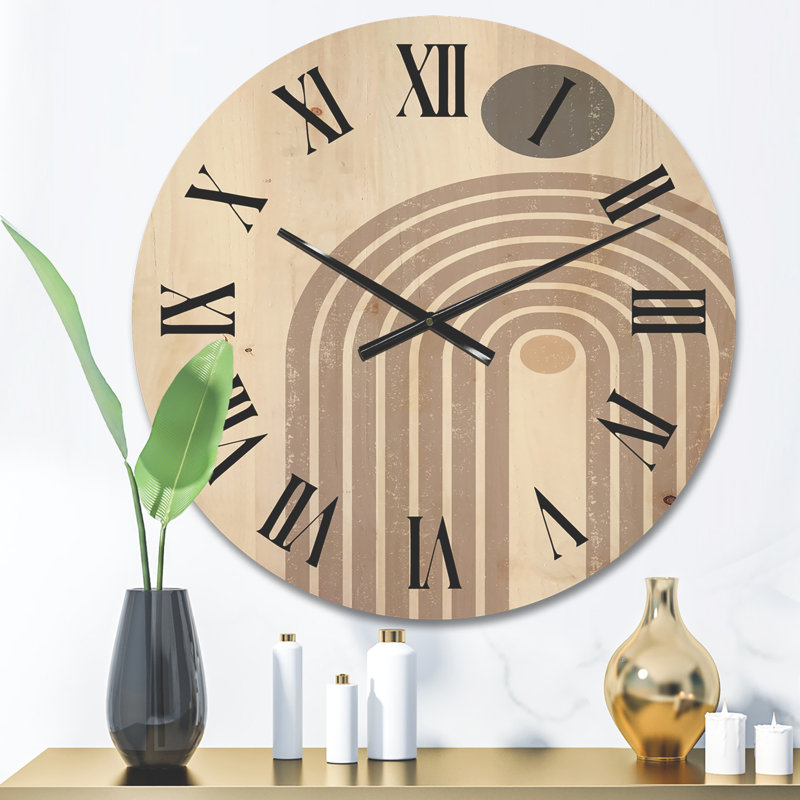 Horloge murale abstraite arc-en-ciel soleil et lune en tons de terre I, Moyen