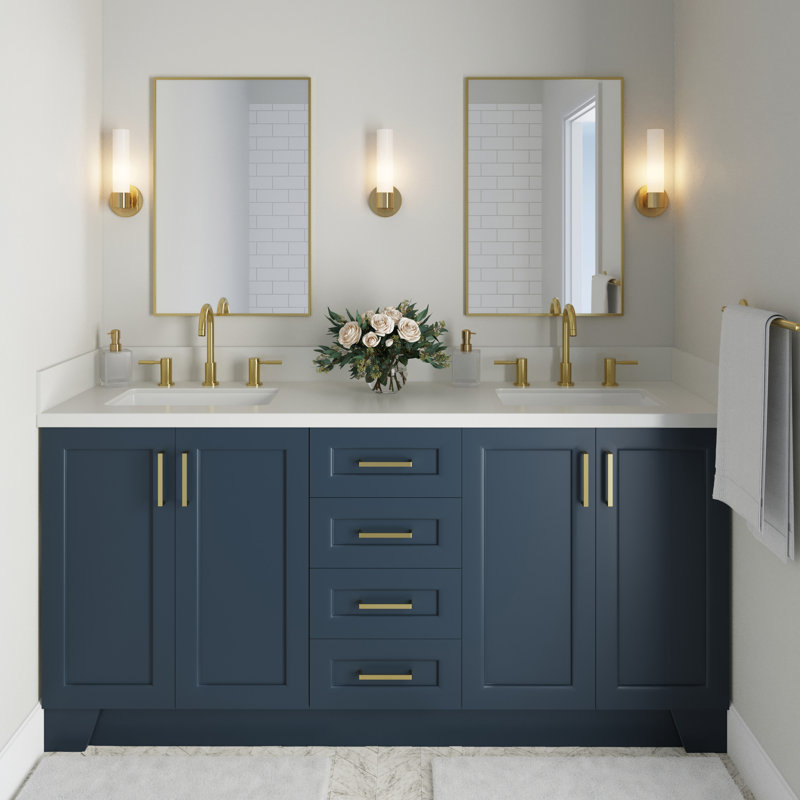 73 IN.  Single Bathroom Vanity, Midnight Blue,  White Quartz, Rectangular