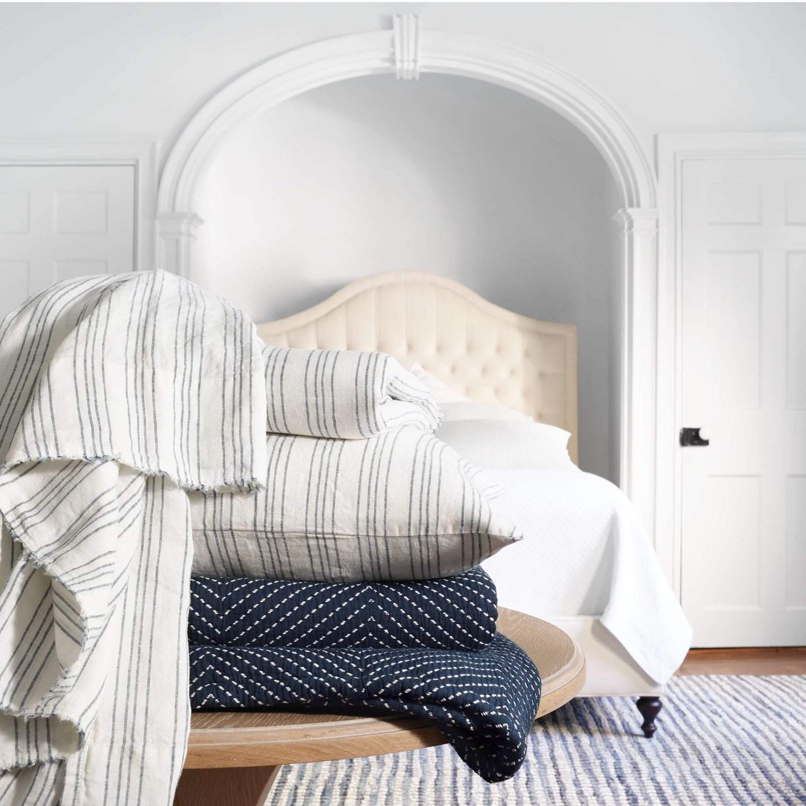 Lush Linen Stripe Sham, Standard/Twin, Slate Blue