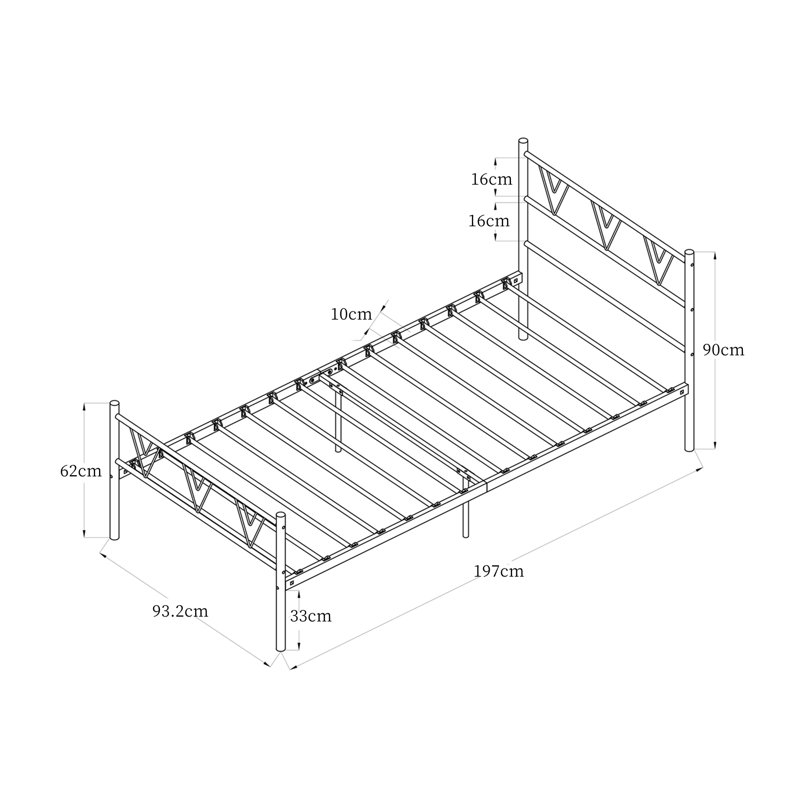 Metal Bed, Single (3')