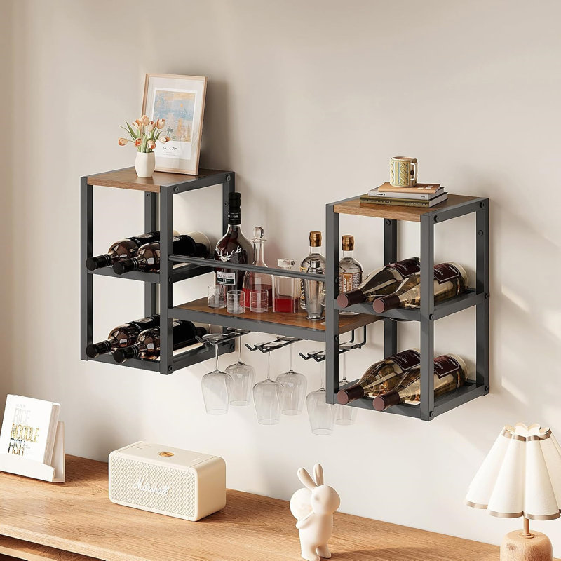 Wall Mounted Wine Bottle & Glass Rack