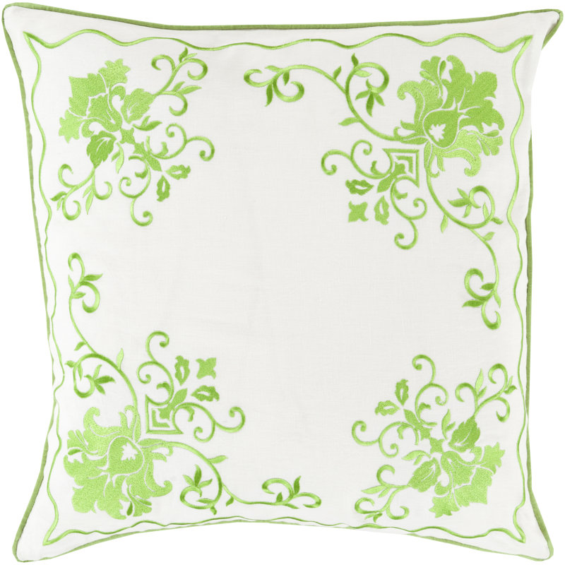 Floral Throw Pillow, 22" H x 22" W x 4" D, Lime/Ivory, Down