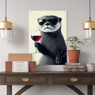 Canvas Wall Art Otter Drinking Red Wine Poster-1 Vintage Poster Print Home Decor