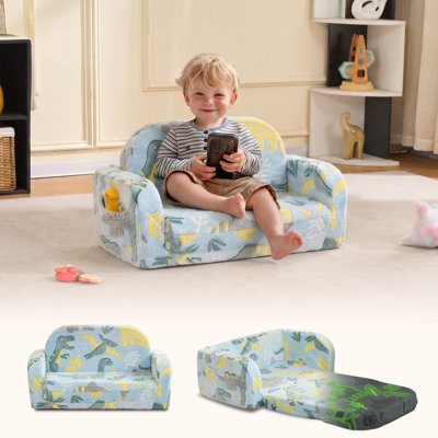 Canapé pour enfants, canapé 2 en 1 pour tout-petit, chaise longue pliante, canapé moelleux, pour salle de jeux, lecture, sieste, bleu