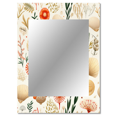 Aloni Seashell Sketches Tropical Pattern - Coastal Large Mirror, Nautical Decorative Wall Mirror, Printed Metal Art
