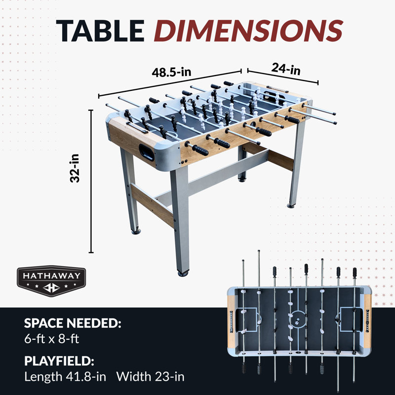 Table de soccer Hathaway Amherst pour la famille - Table de soccer de 48 po avec 2 balles de soccer et joueurs moulés en ABS - Ensemble de jeu de soccer complet pour salles de jeux familiales et plus - Chêne clair