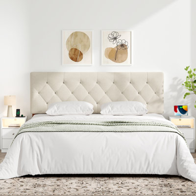 Adjustable Height Upholstered Headboard,Foldable Queen Beige