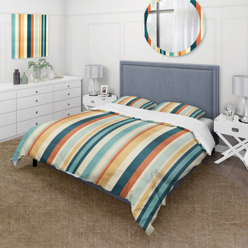 Nomadic Blend Striped Pattern I - Ensemble de housse de couette rayé, Housse de couette pour grand lit et 2 taies décor