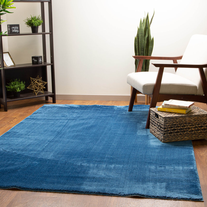 Tapis bleu cobalt à poils longs Tarlton, Rectangle 6 pi 7 po x 9 pi