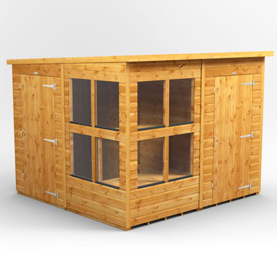 Powersheds 8 x 8ft Timber Tongue & Groove Pent Potting Shed Combi (includes 4ft Side Store)