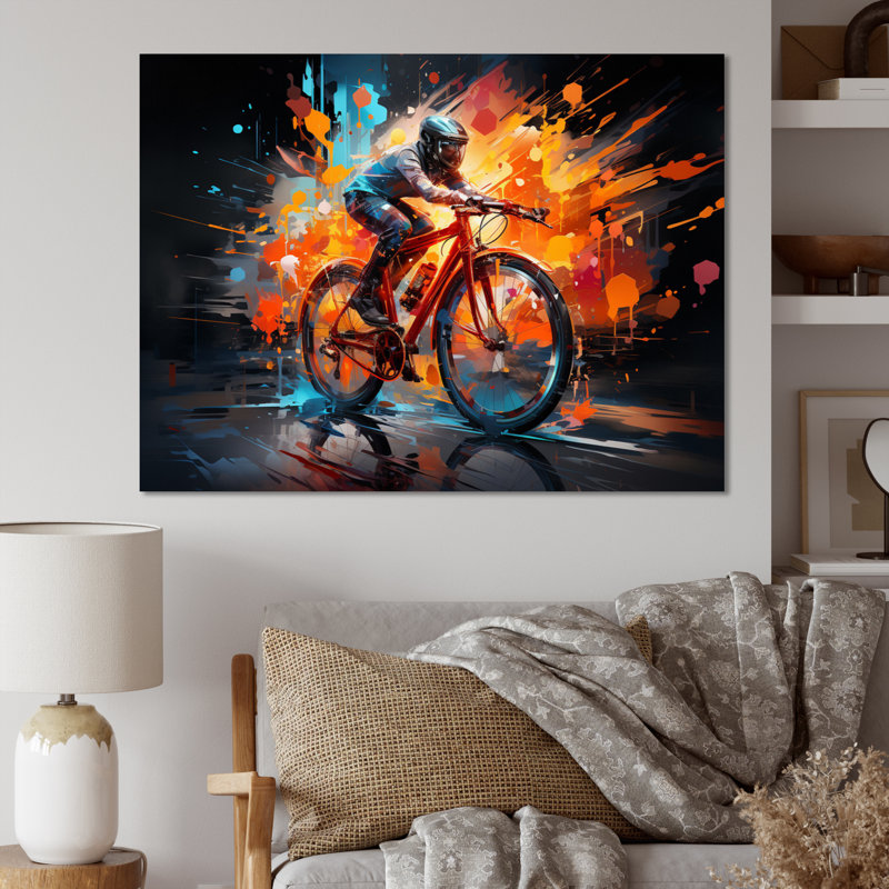 Vélo abstrait Fusion An - transport, art mural, salon, H 30 po x l 40 po x P 1,5 po, Toile tendue