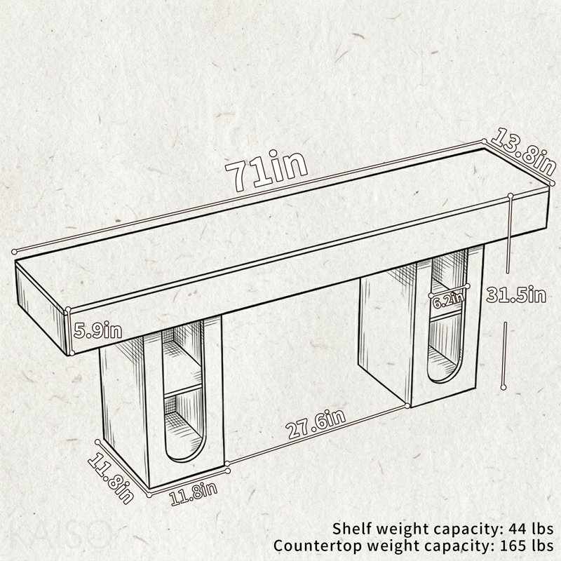 71" Console Table, Outlet, Storage Shelves, MDF for Hallway - Blue