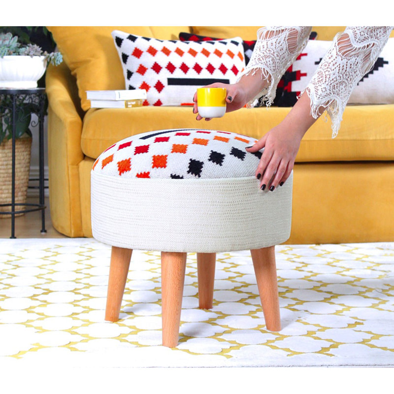 Paulden 46cm Wide Round Geometric Footstool Ottoman