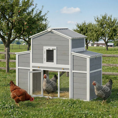 Grand poulailler de 66,5 po, poulailler en bois avec 2 nichoirs, rampe et rampe, toit imperméable, poulailler extérieur pour la cour, la ferme, pour 2 à 4 poules