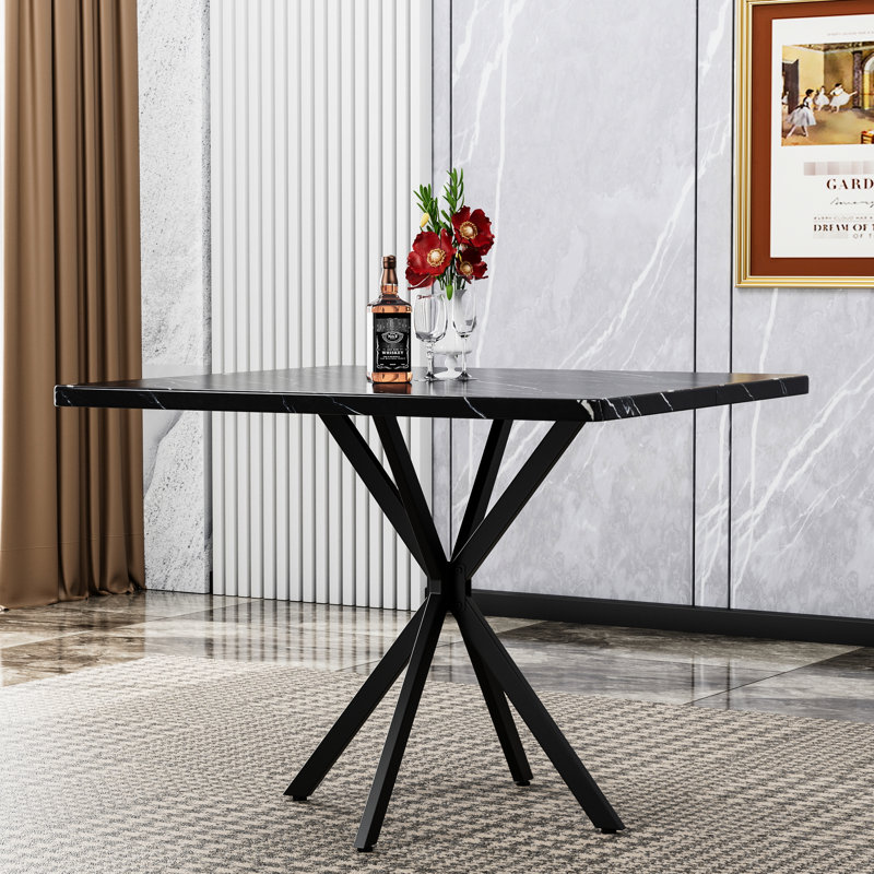 Mid Century Modern Square Table, 38.6" Black And Iron Legs, Space Saving, Easy To Maintain Clean Dining Construction, Install