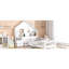 Lit simple en blanc avec fenêtre, tiroirs de chevet, douille, lit de taille pratique, blanc, détails de fenêtre, tiroirs, tablettes et prises