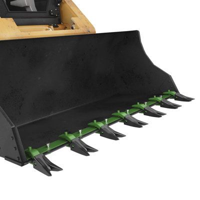 Heavy Duty 61" Bucket Bar with 7 Teeth, 4560 lbs Capacity - Fits Sub-Compact Tractors, No Drilling Required for 1/2" or Thinner Cutting Edges, Green + Black Finish