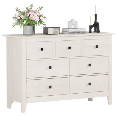 Wide 7-Drawer Farmhouse Bedroom Storage Dresser with Anti-Tip Kit